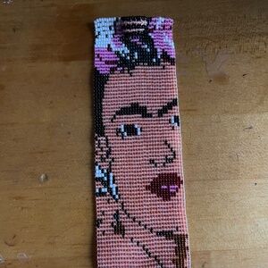 FRIDA KAHLO Crystal Glass Bead Double Magnet Clasp Cuff Bracelet-Pink Handmade